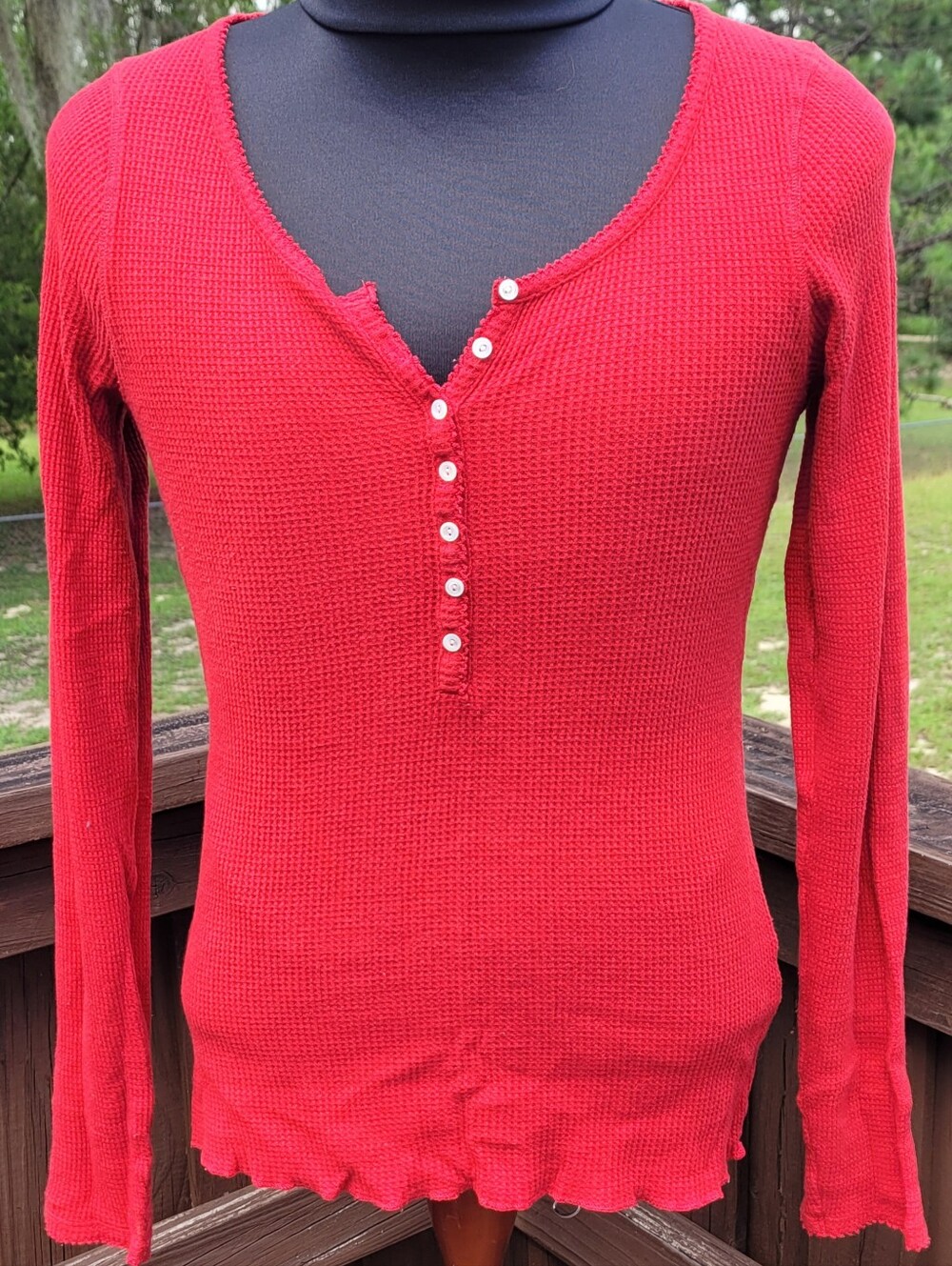 Vintage Lucky Brand Waffle Henley Long Sleeve Top ❤️ Beautiful!! Size XL